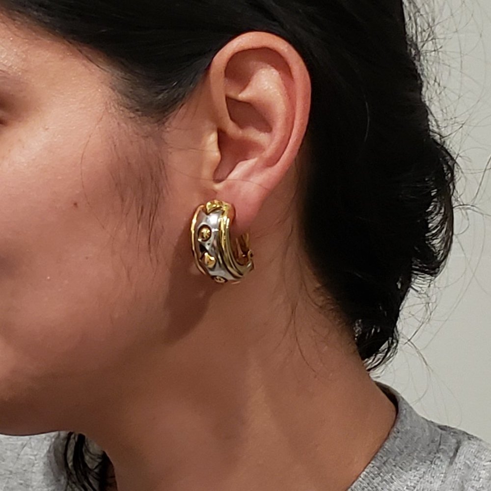 Vintage Gold and Silver Studded Half-hoop Earrings - Picture 3 of 3